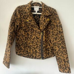 Leith Anthropologie Leopard Flannel Fleece Moto Jacket Small
